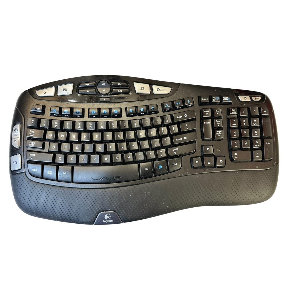Logitech K350 Wireless Wave Ergonomic Keyboard Black Y-RBN90 Media Key No Dongle